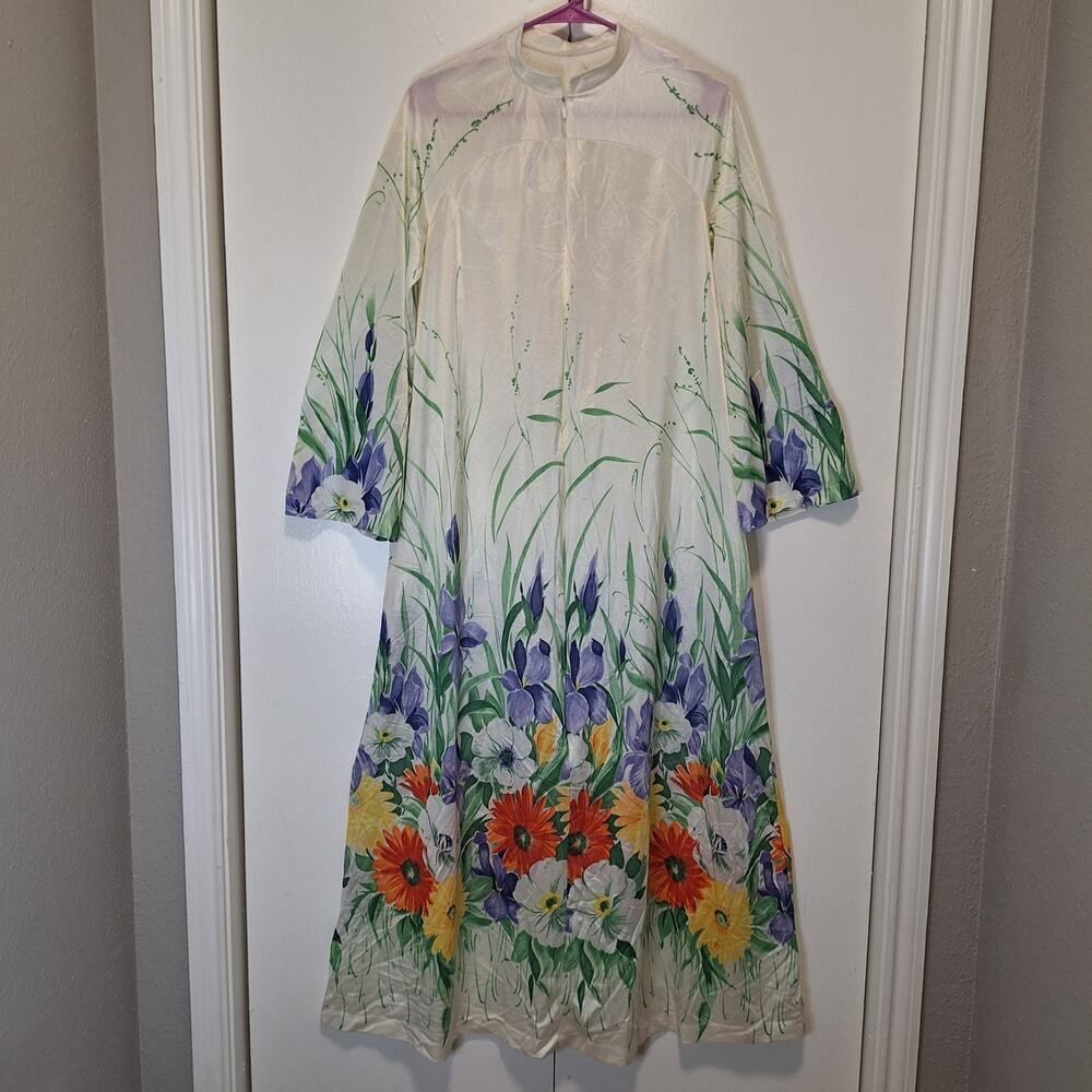 Gossard Artemis Long Wildflower Nylon Robe with Zipper Sz Small Vintage